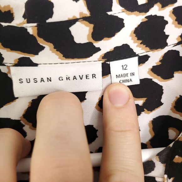 Susan Graver Top Womens 12 Button Down Tie Front Leopard Print Exotic Animal - Picture 7 of 10